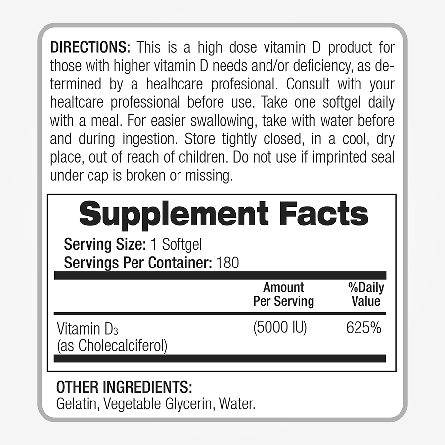 Vitamin D3 5000 IU Buy 180 Get 360 Softgels.* FITO MEDICS USA